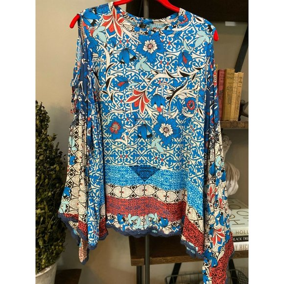 JOHNNY WAS BONDI COLD SHOULDER BLOUSE TOP NWT XL - Picture 6 of 10